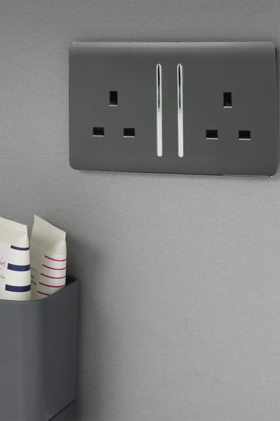 2 Gang 13Amp Long Switched Double Socket Chrome Rocker Charcoal Finish ART-SKT213LCH  Trendi Charcoal
